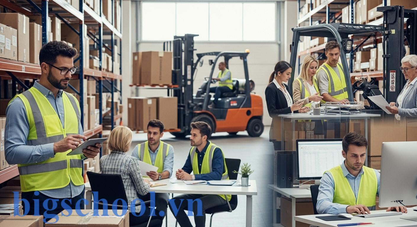 Các chuyên gia logistics đa dạng kỹ năng làm việc hiệu quả trong môi trường chuỗi cung ứng