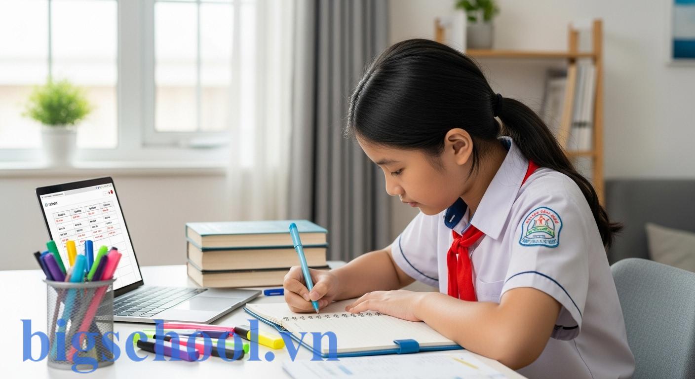 6 môn trên 8: Tiêu chí Học sinh giỏi cấp 2 năm 2025 có gì mới? 3 Học sinh cấp 2 đang lập kế hoạch học tập hiệu quả, sử dụng tài liệu trực tuyến để đạt học sinh giỏi