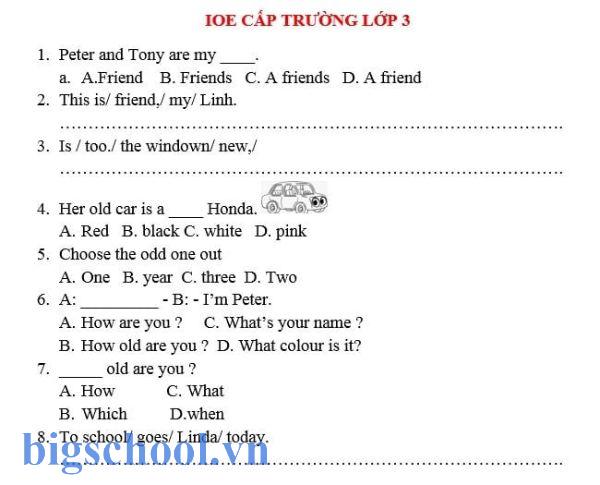 200 câu ioe lớp 3 cấp trường