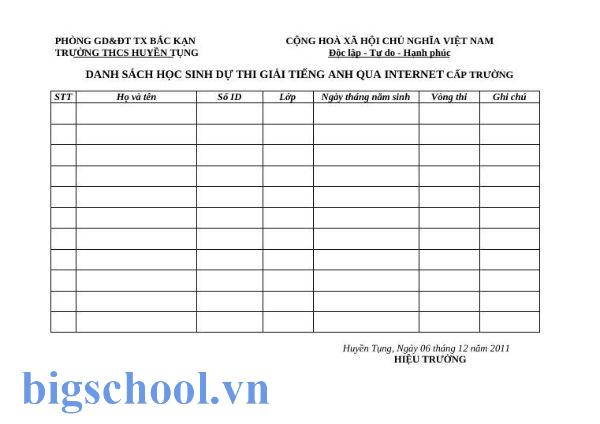 biên bản thi ioe cấp trường