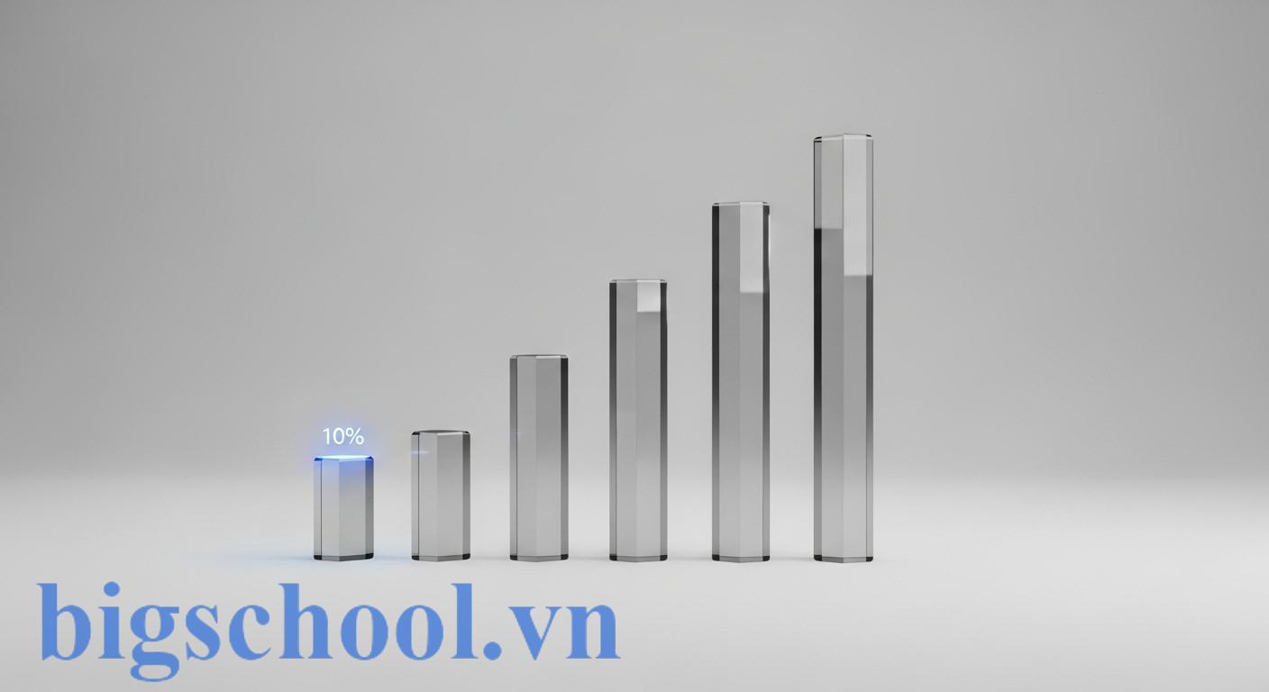 Biểu đồ 3D trừu tượng minh họa cách tính điểm chuyên cần và tỷ lệ phần trăm.