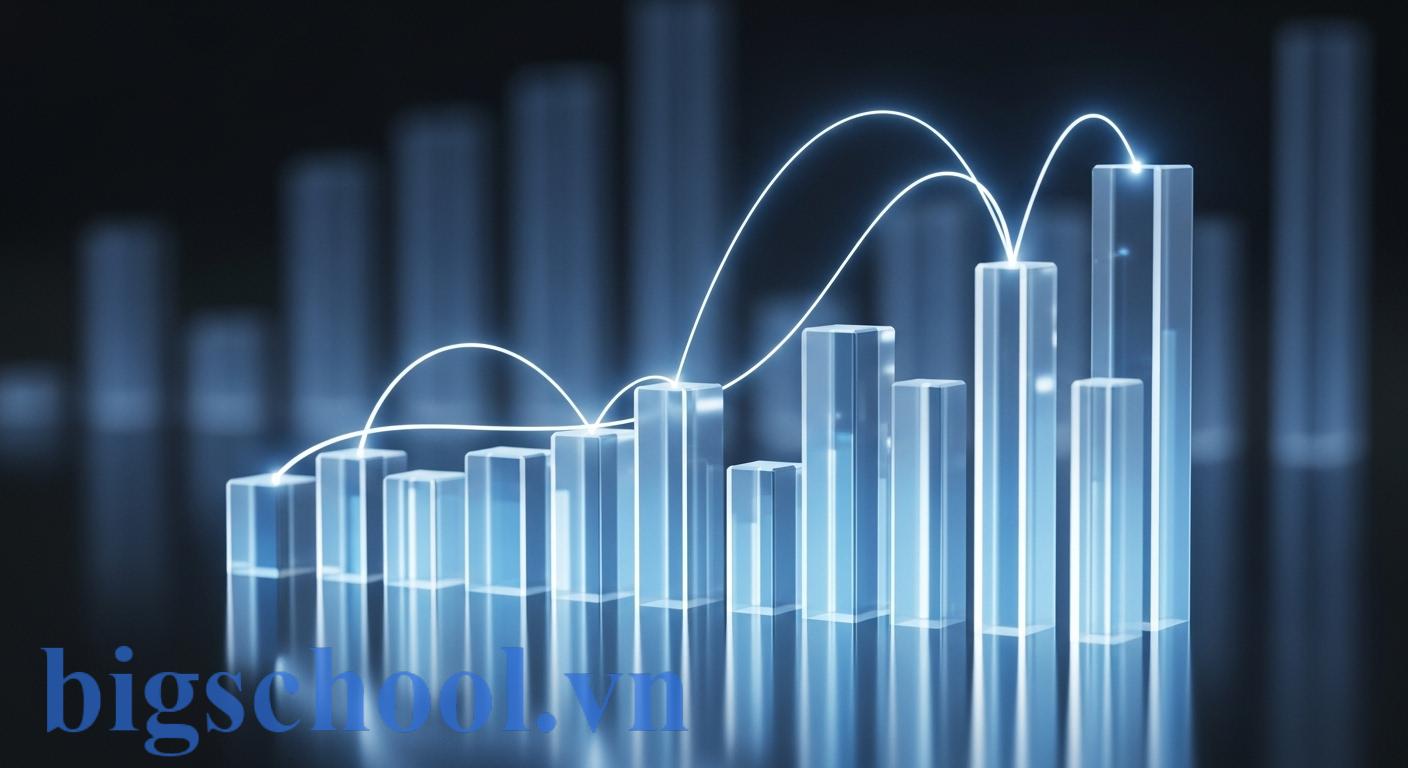 Biểu đồ 3D trừu tượng minh họa cho kỹ năng phân tích số liệu và tư duy logic trong môn Tư duy định lượng.