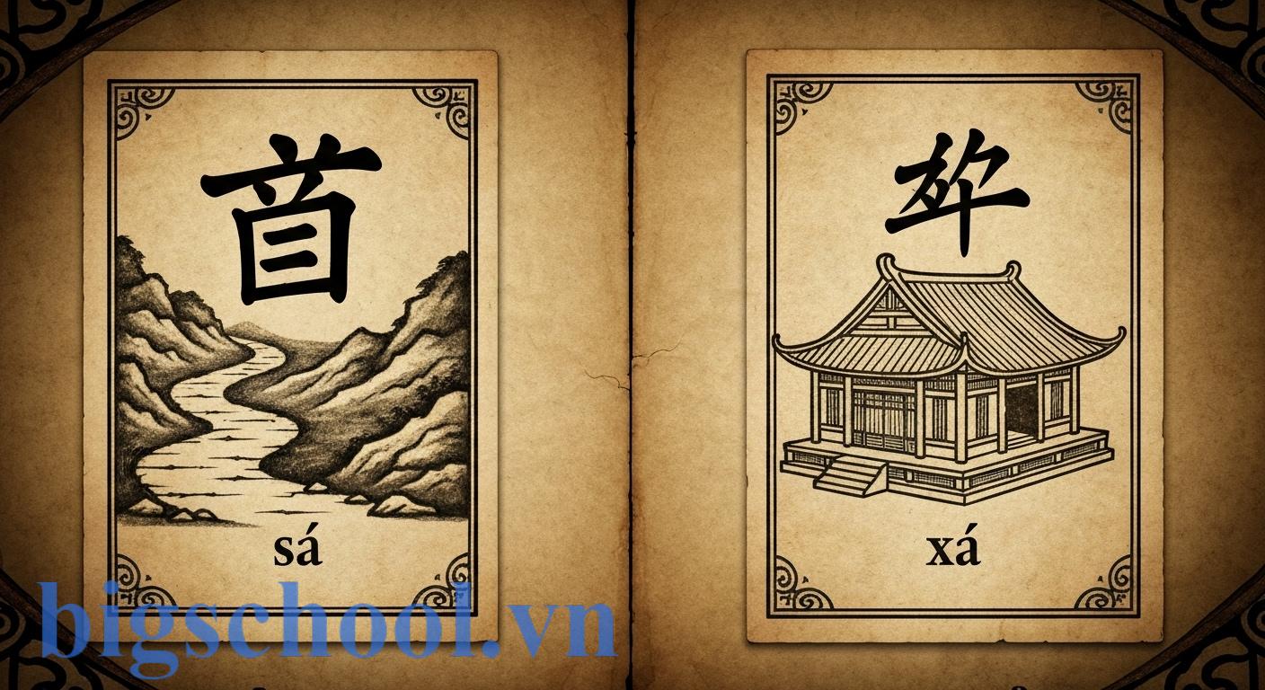 Đường xá hay đường sá: Chấm dứt nhầm lẫn 2025 2 Biểu tượng chữ Hán Việt cổ 'sá' và 'xá' và ý nghĩa khác biệt về đường đi và nơi ở.