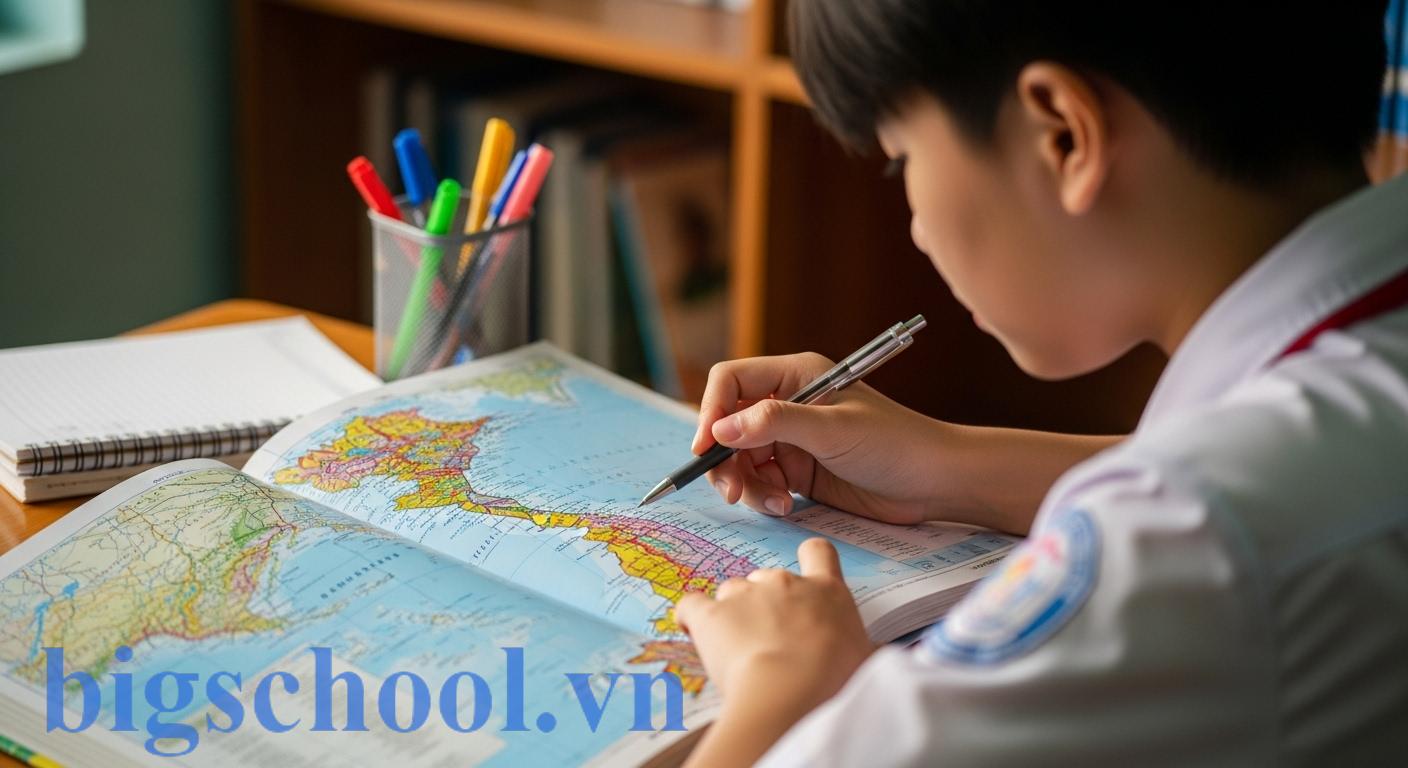 Khối D45 gồm những môn nào xét tuyển đại học năm 2025? 2 Học sinh đang sử dụng Atlat Địa lý Việt Nam để ôn thi môn Địa, một lợi thế của khối D45.