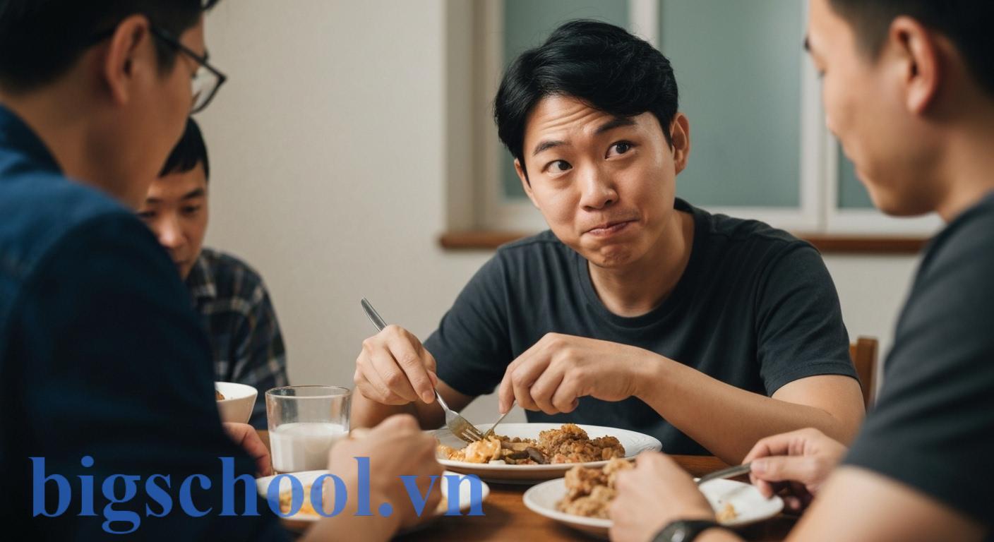 minh hoa nguoi dang an chuc an ke bua an cua nguoi khac mot cach khong duoc moi the hien su thieu te nhi