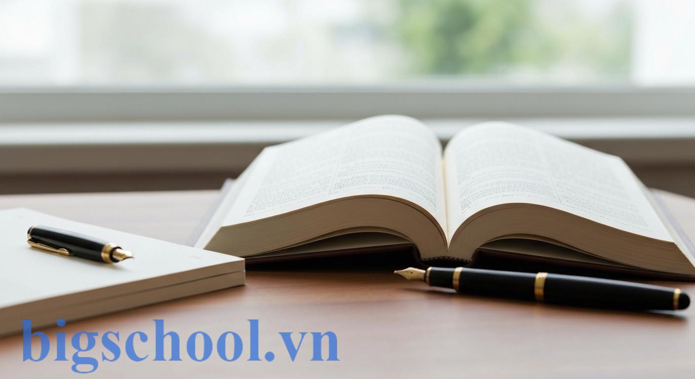 Một cuốn từ điển tiếng Việt mở ra, bên cạnh là bút và giấy, thể hiện sự chính xác và chuyên nghiệp trong việc sử dụng ngôn ngữ.