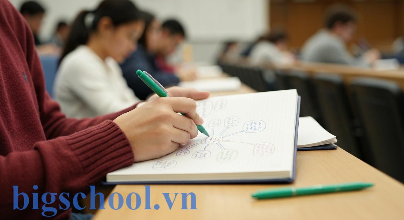 Sinh viên sử dụng phương pháp ghi chép thông minh và sơ đồ tư duy trong giảng đường.