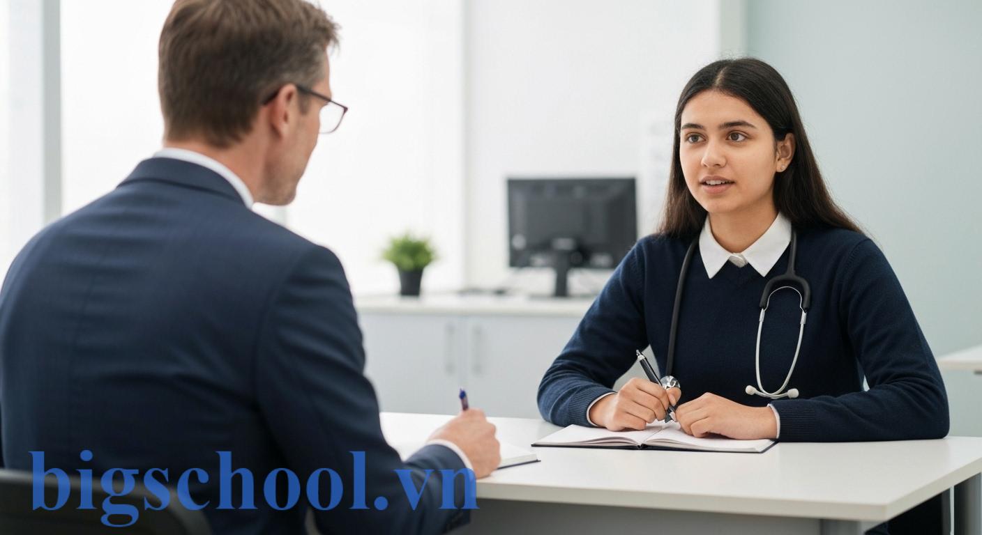 Sinh viên thi vấn đáp với giảng viên trong phòng thi, thể hiện sự tương tác trực tiếp.