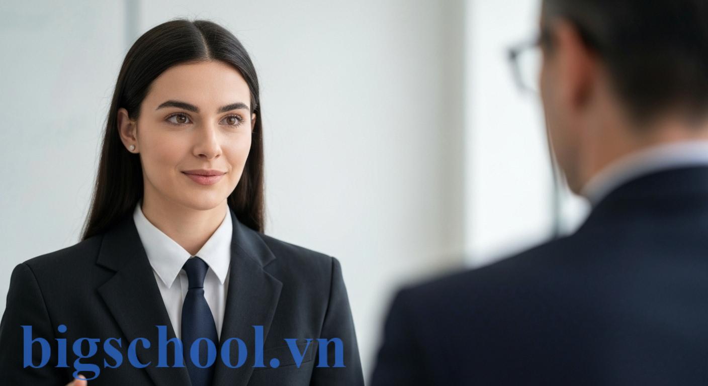 Sinh viên tự tin trình bày bài thi vấn đáp trước hội đồng giám khảo, thể hiện ngôn ngữ cơ thể và thái độ tích cực.