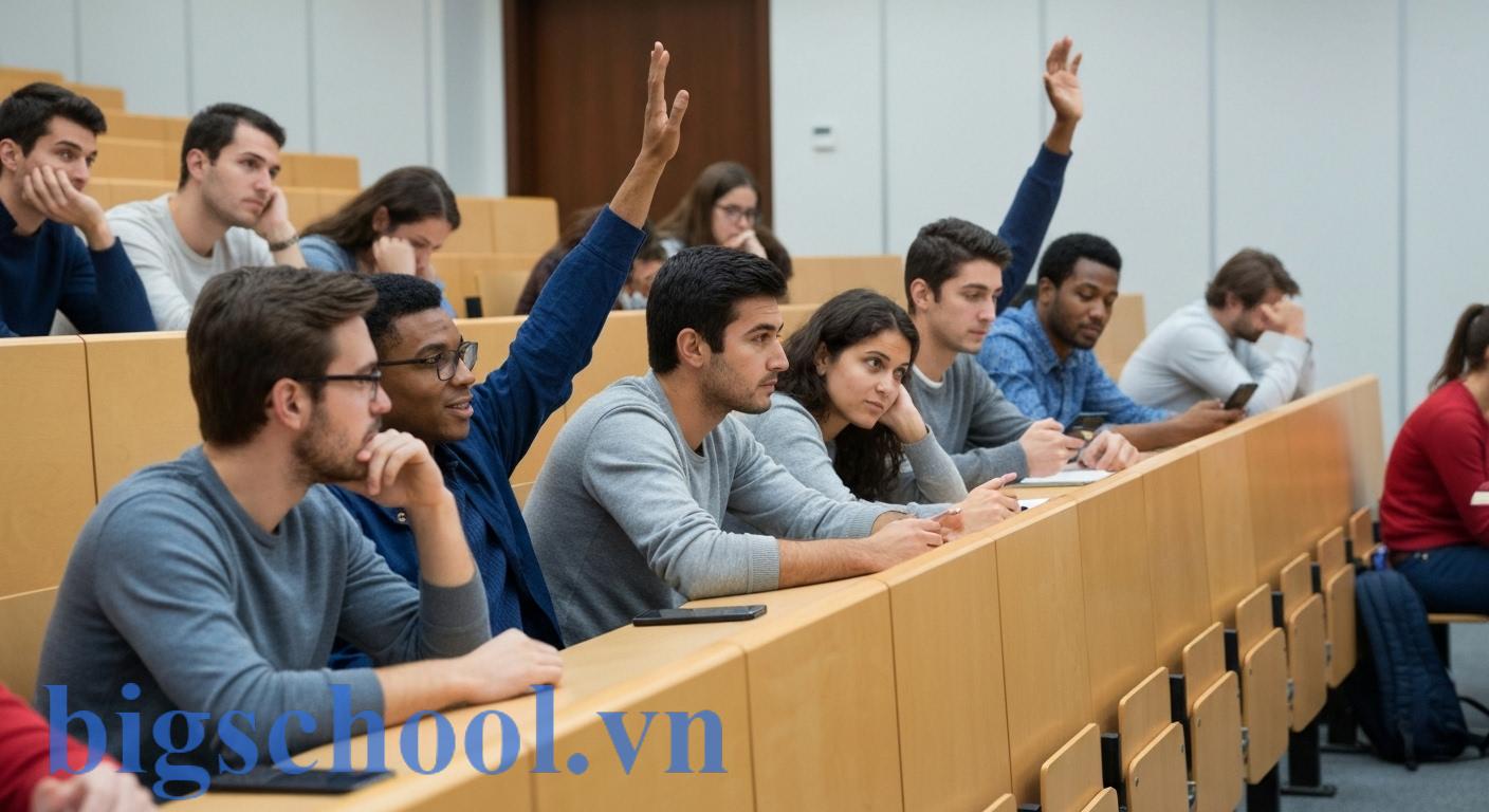 Sự đối lập giữa sinh viên tích cực thảo luận và sinh viên mất tập trung trên giảng đường.