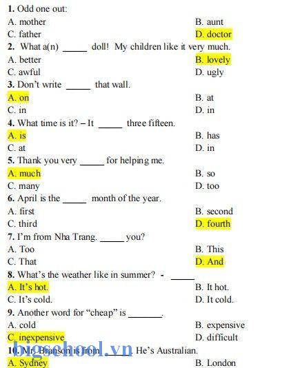 đề thi IOE lớp 1