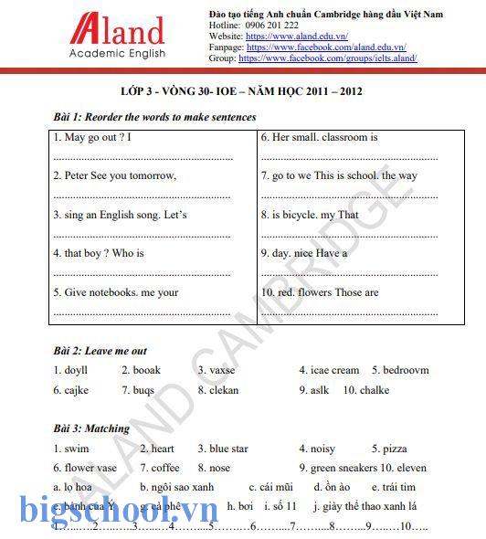 Tải bộ đề thi IOE lớp 2 mới nhất kèm file nghe và đáp án 2026 1 đề thi ioe lớp 2