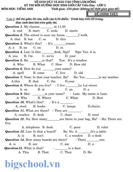Bộ đề thi IOE lớp 5 có đáp án kèm file nghe chuẩn format 2026 1 đề thi ioe lớp 5