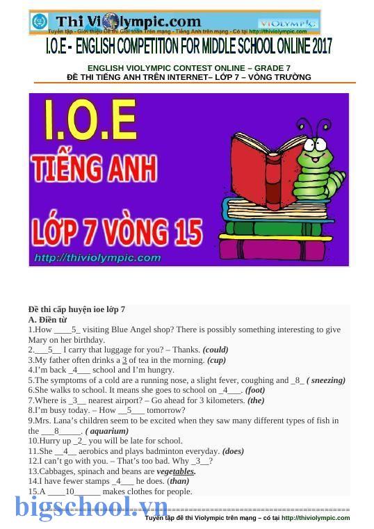 Bộ đề thi IOE lớp 7 có file nghe kèm đáp án chi tiết mới nhất 2026 1 đề thi ioe lớp 7