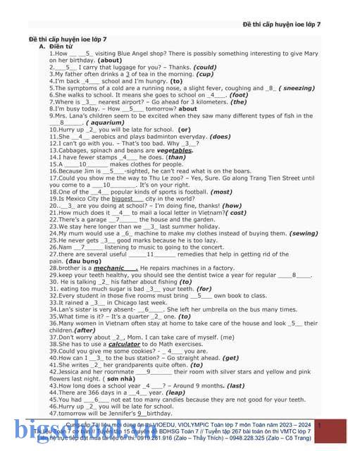 Bộ đề thi IOE lớp 7 có file nghe kèm đáp án chi tiết mới nhất 2026 2 đề thi ioe lớp 7