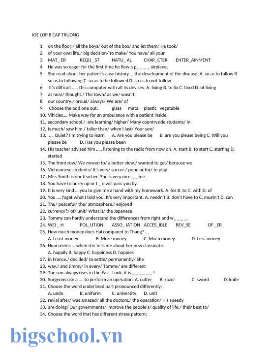 đề thi IOE lớp 8