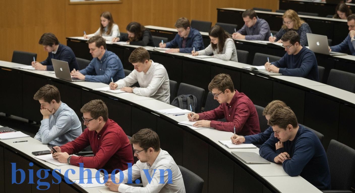 Thực trạng sinh viên sử dụng điện thoại và học tập với các mức độ tập trung khác nhau trên giảng đường.