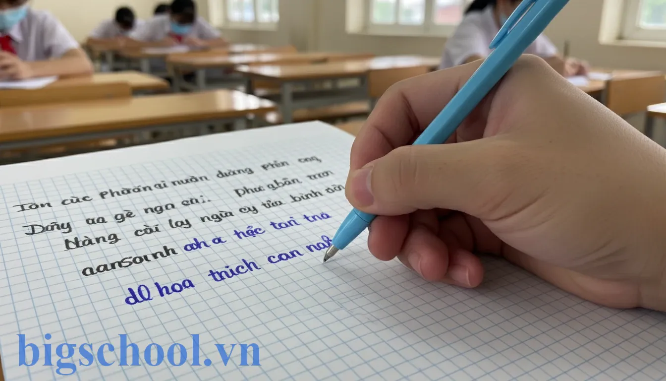 Bài thi sử dụng cả bút mực xanh và bút mực đen xen kẽ vi phạm nguyên tắc đơn sắc.