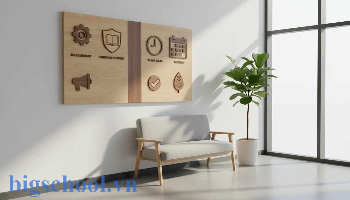 Bảng niêm yết lịch tiếp công dân tại hành lang trường học sạch đẹp và minh bạch.