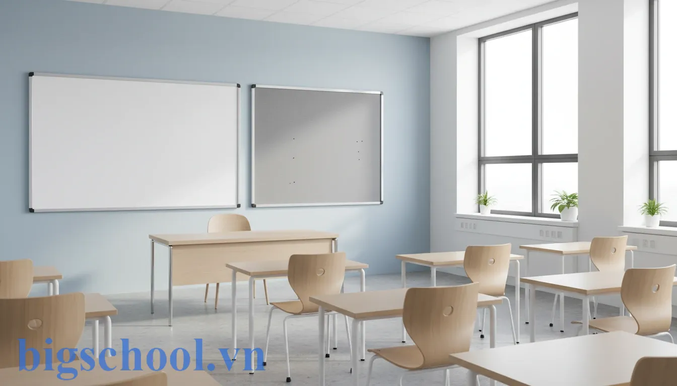 10 mẫu bảng nội quy lớp học kết hợp BigSchool hiệu quả 2025 2 Bảng nội quy lớp học treo ở vị trí tầm mắt học sinh cạnh bảng đen trong phòng học.