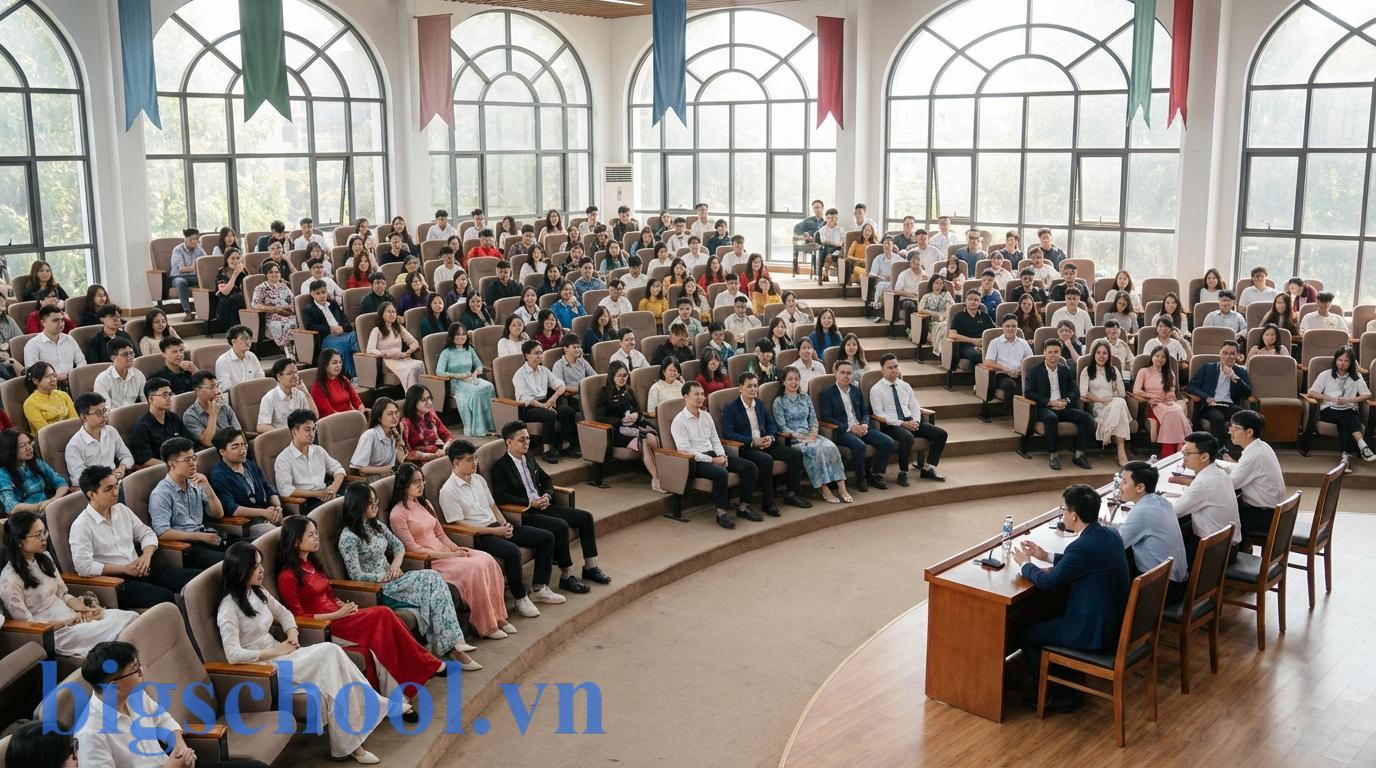 Các đại biểu sinh viên Việt Nam đang thảo luận tại một phiên Đại hội chính thức.