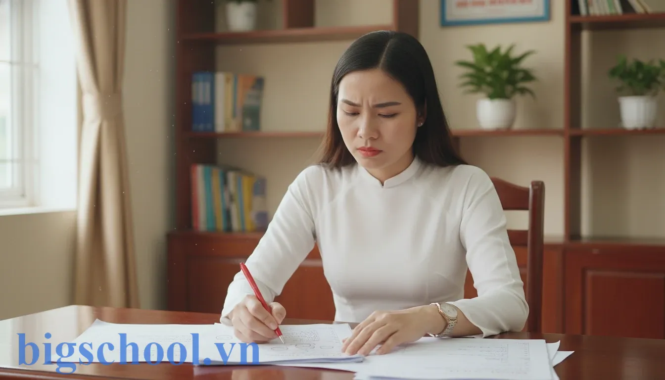 Bị đánh dấu bài thi THPT trừ bao nhiêu điểm? Cảnh báo lỗi mất 50% điểm (2025) 1 Cán bộ chấm thi kiểm tra bài làm tự luận của thí sinh Việt Nam để phát hiện dấu hiệu đánh dấu bài.