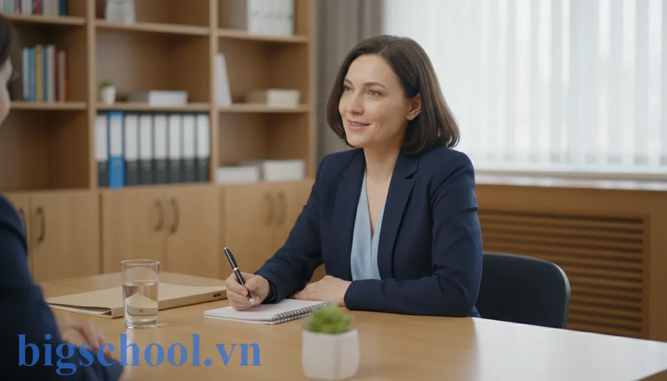 Cán bộ nhà trường với thái độ hòa nhã đang lắng nghe ý kiến của phụ huynh học sinh.