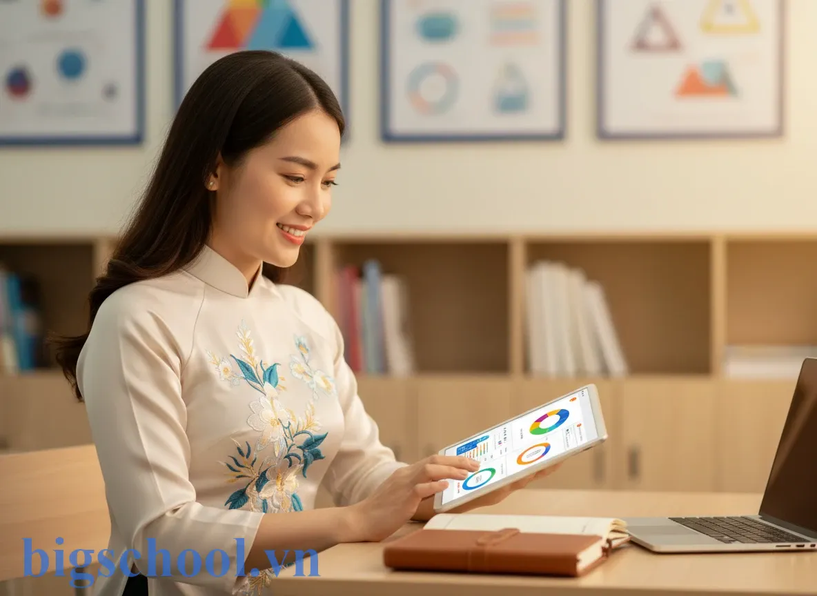 Cô giáo Việt Nam sử dụng ứng dụng công nghệ để học hỏi phương pháp giáo dục tích cực.