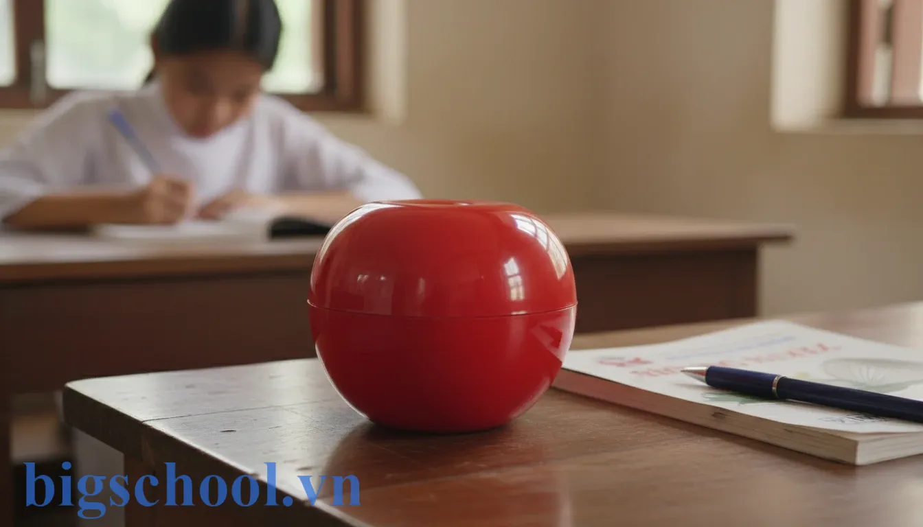 Đồng hồ cà chua Pomodoro được đặt trên bàn học cạnh sách vở và bút.