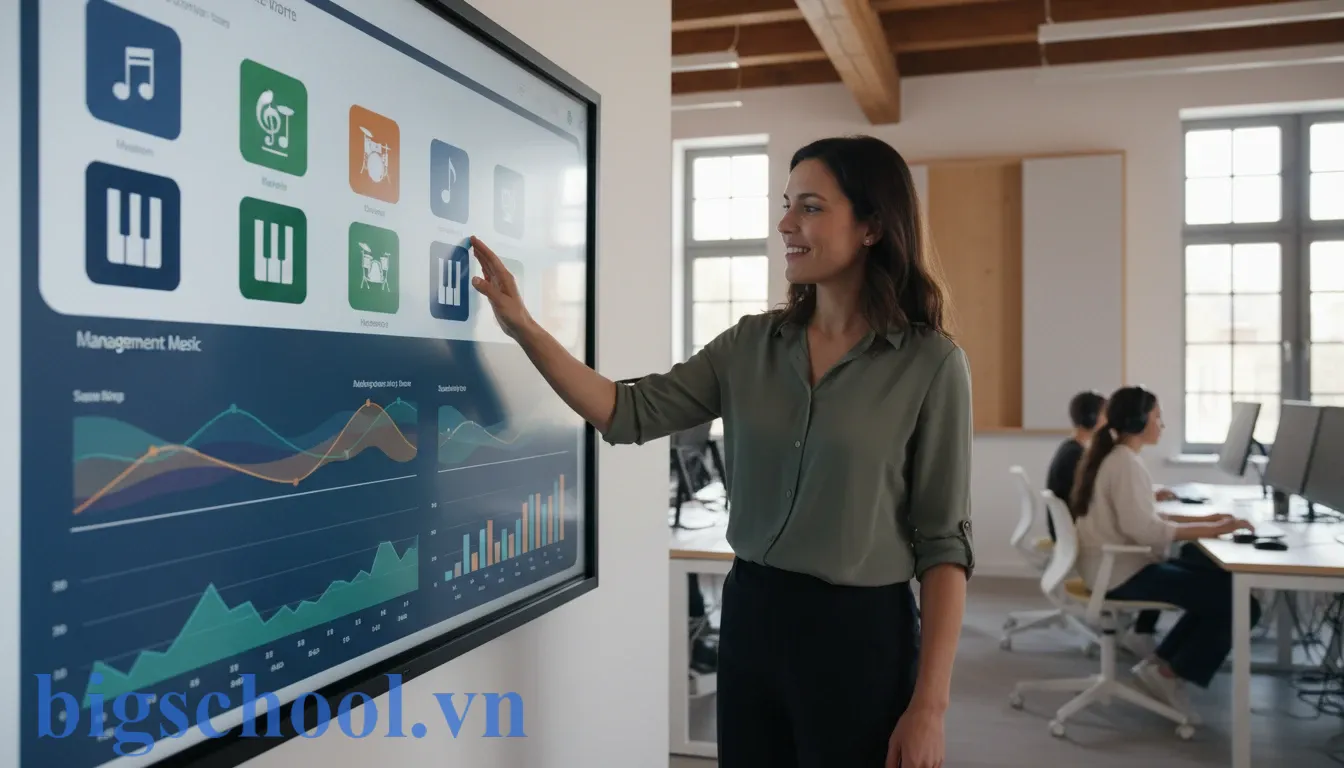 Giao diện quản lý lớp học âm nhạc số hóa giúp giáo viên và phụ huynh kết nối hiệu quả.