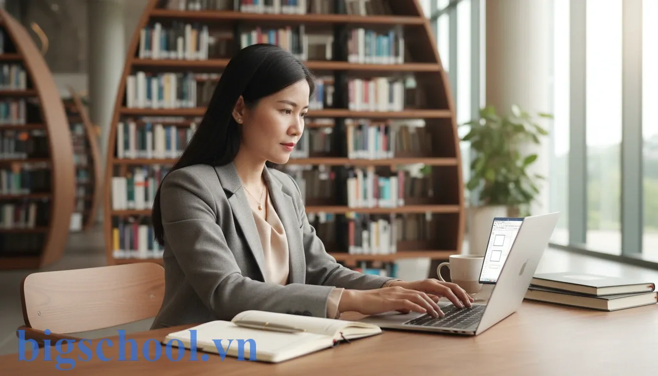 Dời lịch hay rời lịch? Cách viết thông báo chuẩn cho giáo viên (2026) 1 Giáo viên chuyên nghiệp soạn thảo văn bản thông báo dời lịch học chuẩn chính tả trên máy tính.