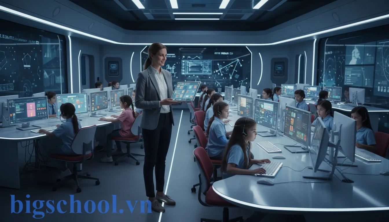 Mẫu nội quy phòng tin học tiểu học chuẩn giúp quản lý lớp học hiệu quả 3 Giáo viên tin học sử dụng phần mềm quản lý để giám sát hoạt động thực hành của học sinh.