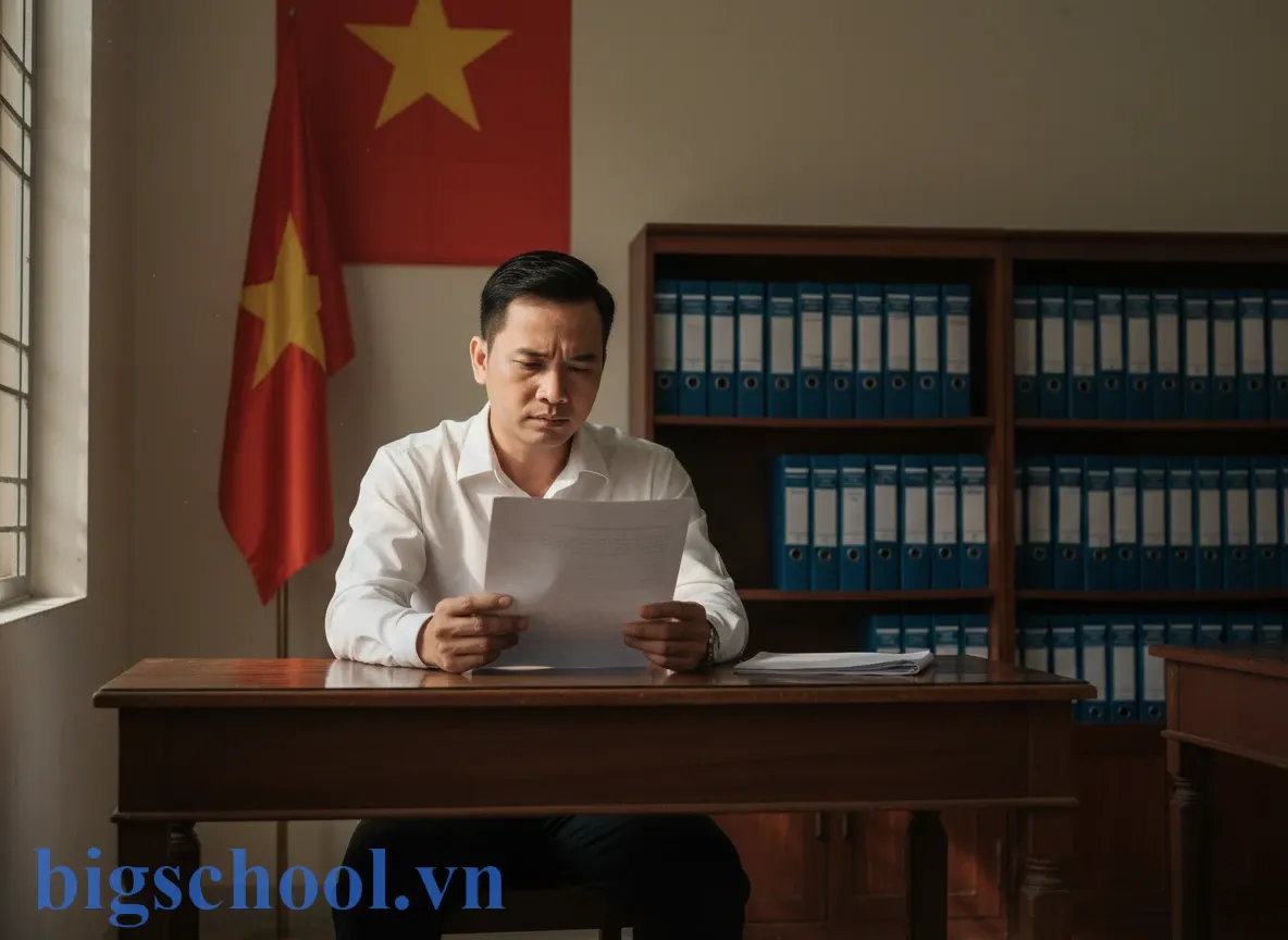 Giáo viên có được phạt tiền học sinh không? Quy định 2025 & Giải pháp thay thế 2 Giáo viên Việt Nam đang nghiên cứu văn bản pháp luật về giáo dục tại văn phòng nhà trường.