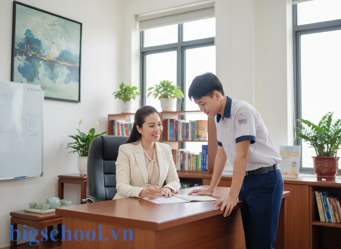 Giáo viên có được phạt học sinh không? Quy định kỷ luật mới nhất 2025 1 Giáo viên Việt Nam tư vấn nhẹ nhàng cho học sinh để điều chỉnh hành vi kỷ luật.