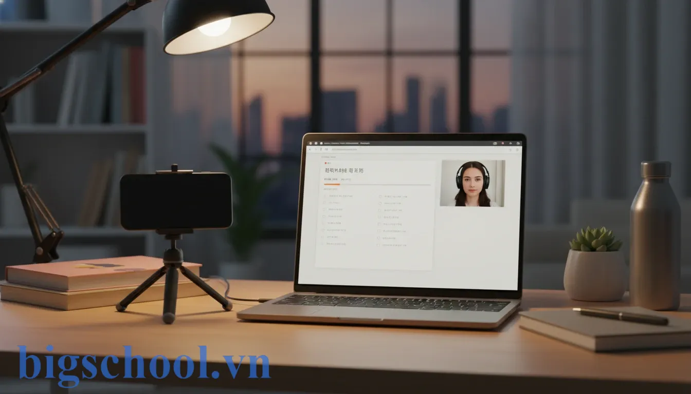 Hệ thống giám sát thi trực tuyến hiện đại đảm bảo tính trung thực cho học viên trung tâm ngoại ngữ.