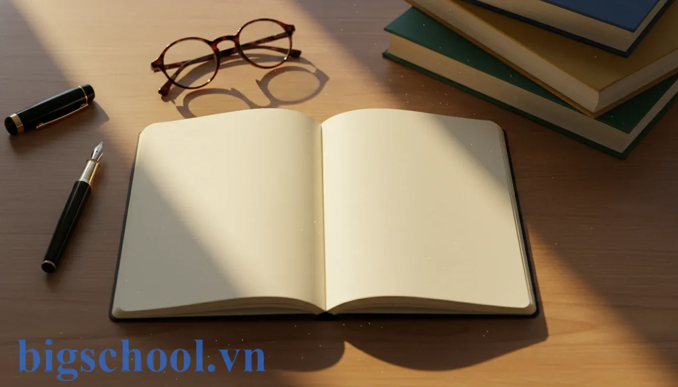 Hình ảnh bàn học với ánh sáng rực rỡ tượng trưng cho tương lai xán lạn của người học.