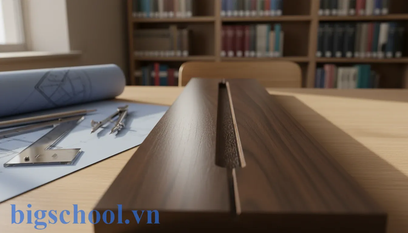 Rảnh hay rãnh: Phân biệt, tránh lỗi & khai thác "kho báu" 3 Hình ảnh minh họa một rãnh kỹ thuật trên bề mặt gỗ trong một không gian học tập và nghiên cứu.