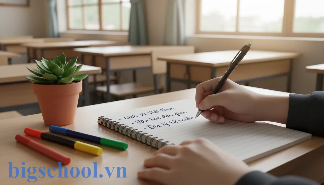 Học sinh ghi chép các từ khóa quan trọng theo phương pháp 3-2-1 để tăng khả năng ghi nhớ.