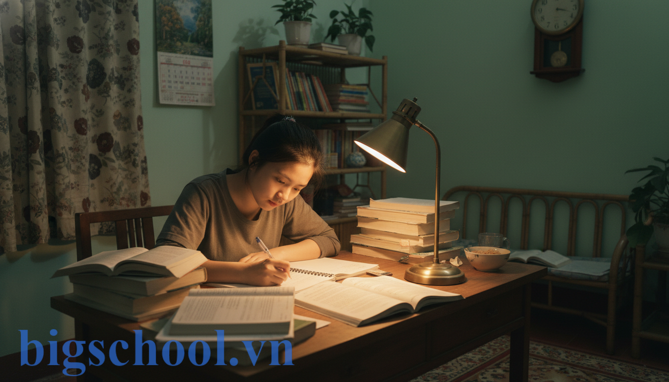 Học sinh lớp 12 hệ GDTX tận dụng thời gian trống để ôn luyện kiến thức thi tốt nghiệp.