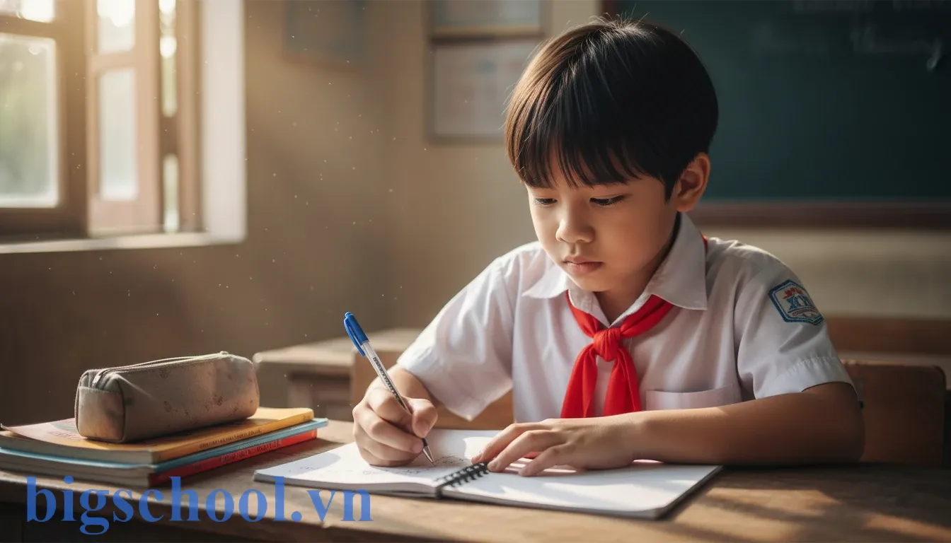 Mẫu bản kiểm điểm cấp 1 lớp 5 chuẩn nhất 2025: Hướng dẫn viết chi tiết 1 Học sinh lớp 5 nghiêm túc viết bản tự kiểm điểm cuối cấp để hoàn thiện hồ sơ học bạ.