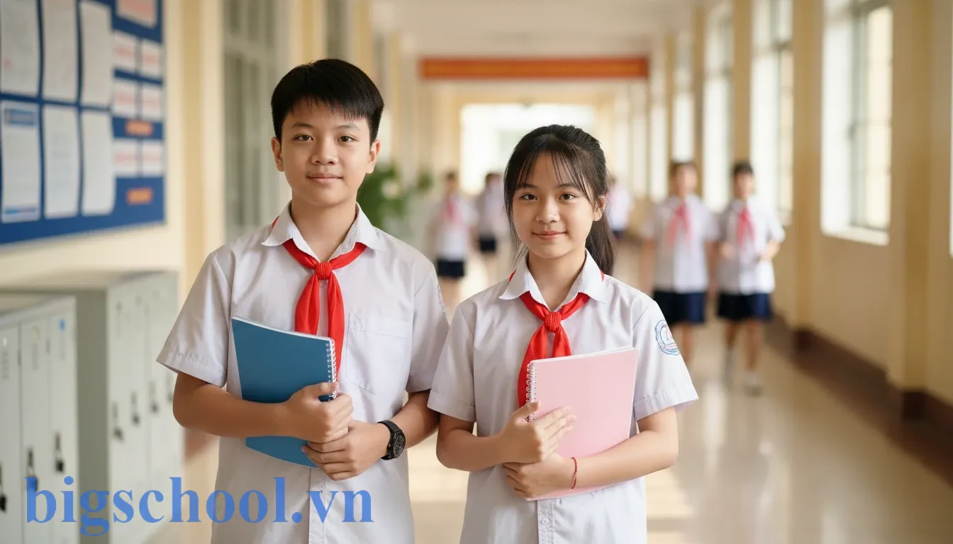 15 Điều Nội Quy Học Sinh Lớp 7 Chuẩn Nhất 2026 Và Cách Xử Lý Vi Phạm 1 Học sinh lớp 7 mặc đồng phục áo trắng thắt khăn quàng đỏ chỉnh tề theo nội quy.