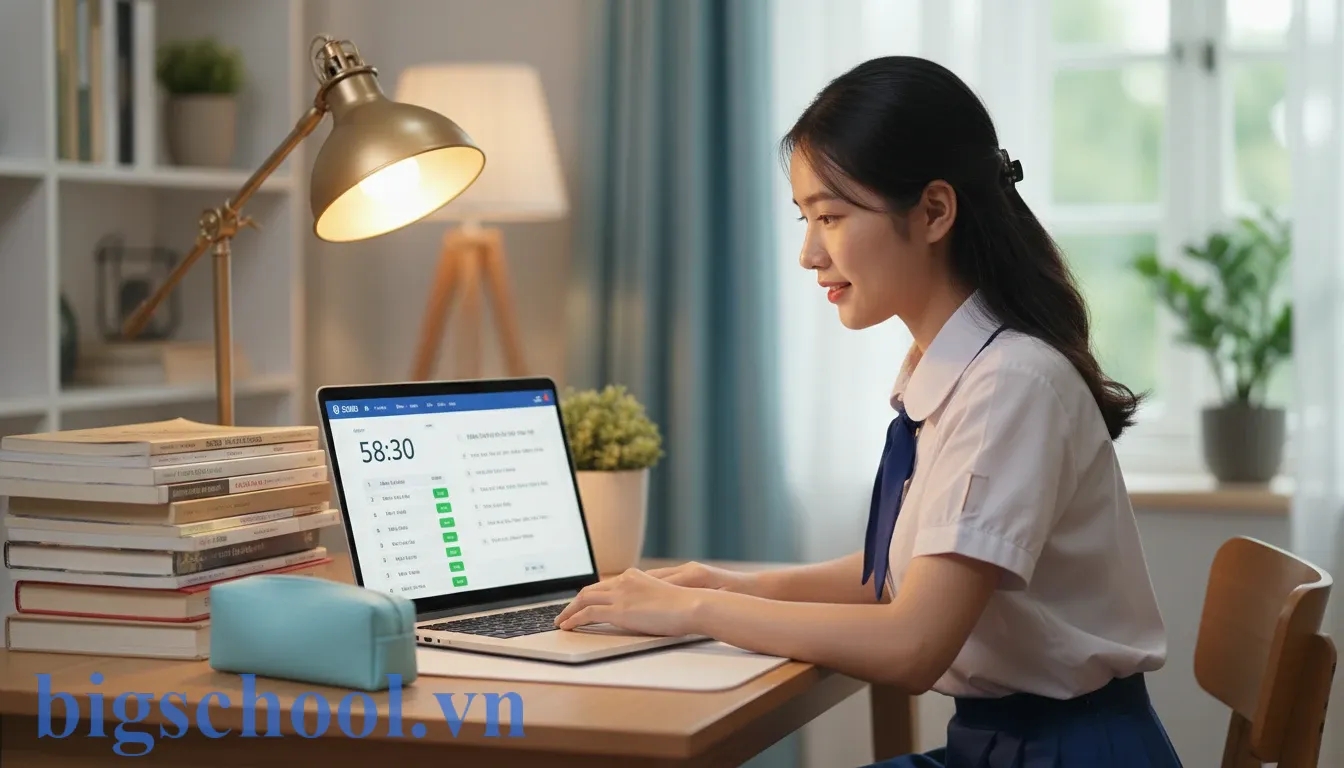 Học sinh rèn luyện kỹ năng thi cử và trình bày bài làm trên BigSchool.