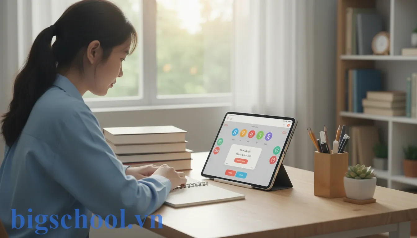 Học sinh sử dụng máy tính bảng để rèn luyện kỹ năng phân biệt đúng đắn và đứng đắn.