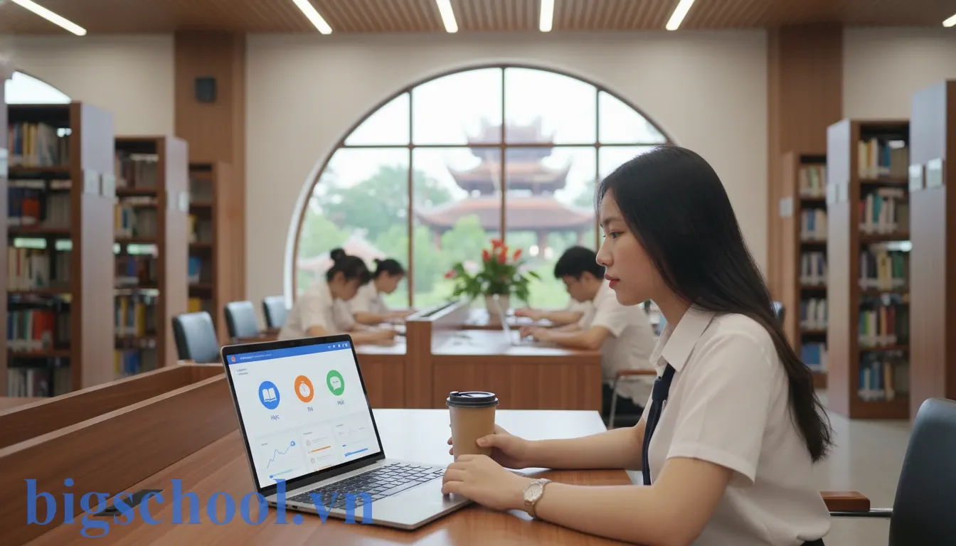 Học sinh sử dụng nền tảng học trực tuyến BigSchool để tự luyện tập và đánh giá năng lực.
