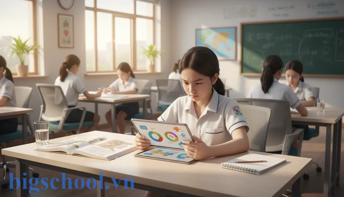 Học sinh THCS sử dụng máy tính bảng để học tập và rèn luyện tư duy số.