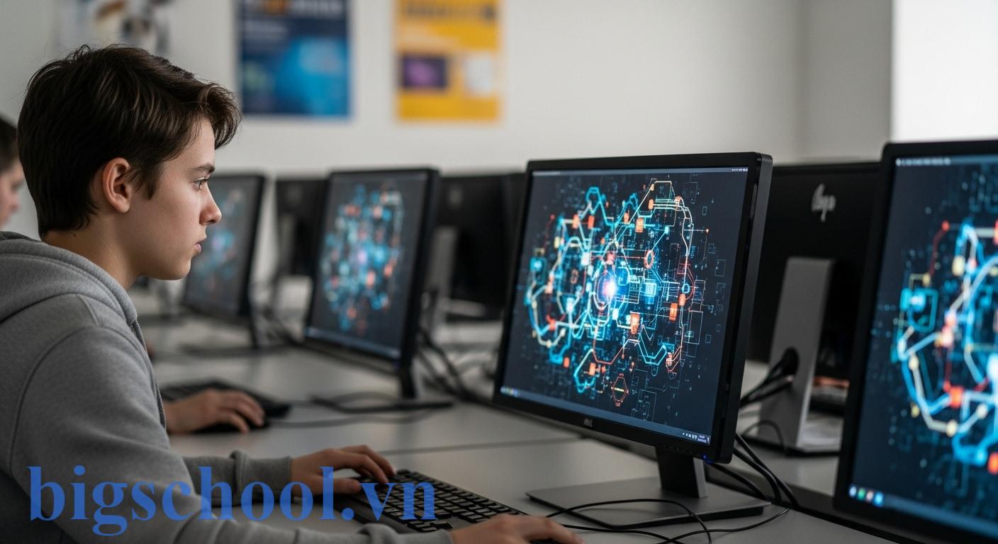 Học sinh thực hành môn Tin học tại phòng máy tính.