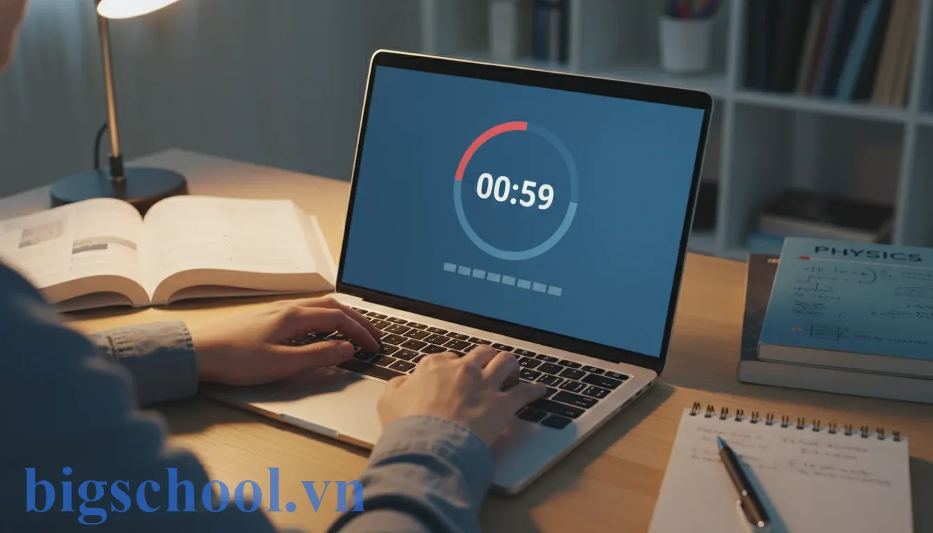 Học sinh thực hiện bài thi trực tuyến với đồng hồ đếm ngược chính xác để tránh việc nộp bài trễ.