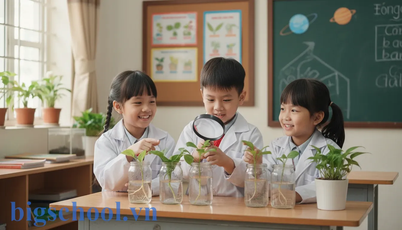 7 Phương pháp dạy học tích cực ở tiểu học: Kích thích tư duy & Sáng tạo (2025) 3 Học sinh tiểu học Việt Nam hào hứng thực hiện thí nghiệm khoa học theo phương pháp bàn tay nặn bột.