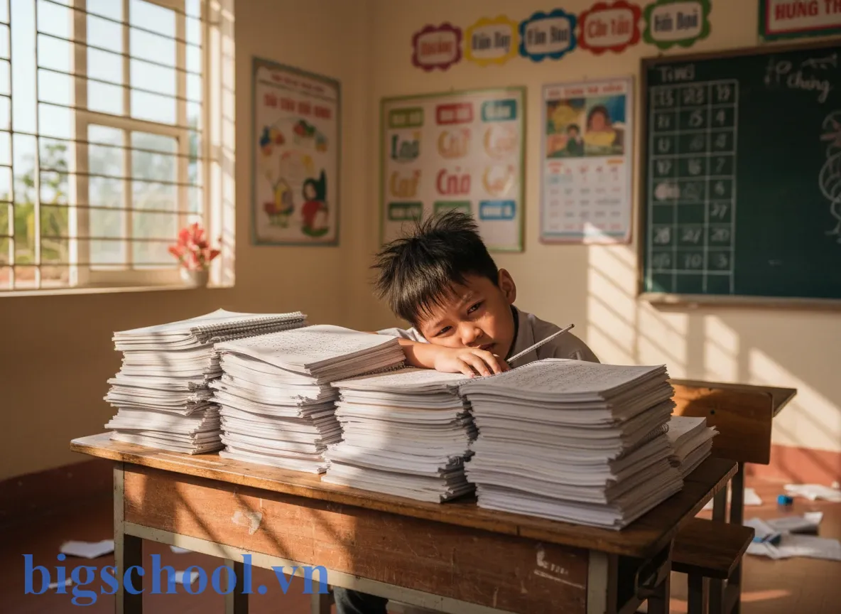 Học sinh tiểu học Việt Nam mệt mỏi khi phải thực hiện hình thức chép phạt tại lớp.
