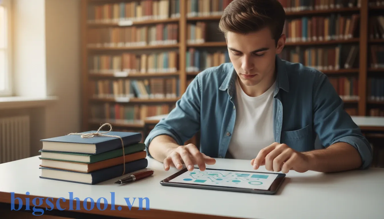 Học sinh tra cứu quy chuẩn chính tả tiếng Việt trên thiết bị điện tử trong môi trường học tập.